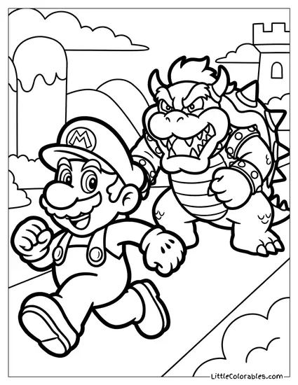 Mario Sprinting Away From Bowser Coloring Page