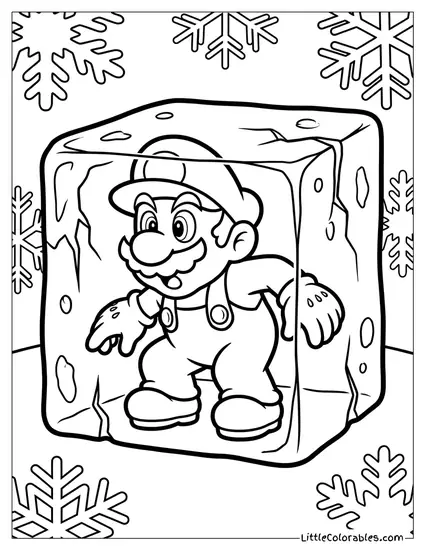Mario Trapped Inside Ice Block Coloring Page
