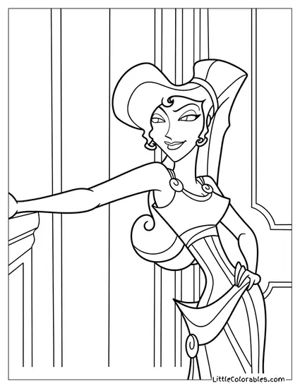 Megara Leaning on Column with Hand on Hip Coloring Page