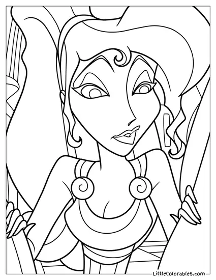 Megara Looking with Curiosity Coloring Page
