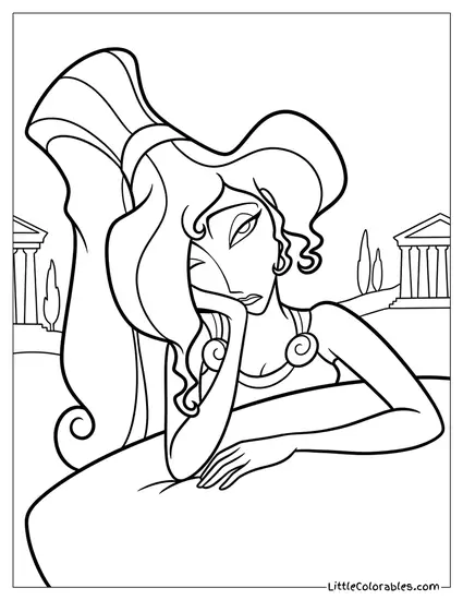 Megara Resting Her Head on Hand Coloring Page