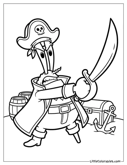 Mr Krabs Aggressively Swinging Heavy Pirate Sword Coloring Page