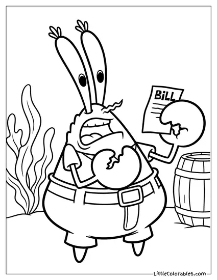 Mr Krabs Clutching Heart Gasping at Bill Coloring Page