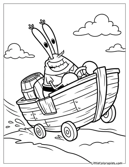 Mr Krabs Confidently Driving His Boatmobile Recklessly Coloring Page