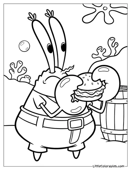 Mr Krabs Defensively Holding Krabby Patty Coloring Page