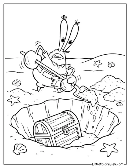 Mr Krabs Digging Deep Hole for Treasure Coloring Page