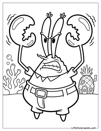 Mr Krabs Furiously Shaking Claws in Rage Coloring Page