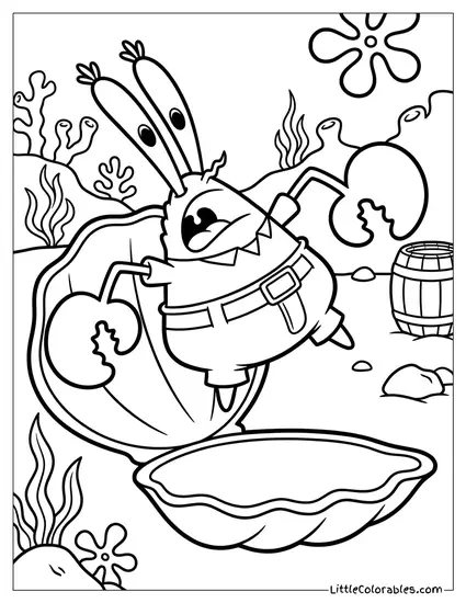 Mr Krabs Jumping Completely Out of Shell Coloring Page