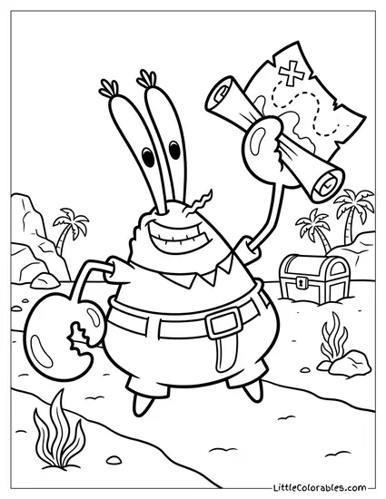 Mr Krabs Marching Confidently Holding Treasure Map Coloring Page