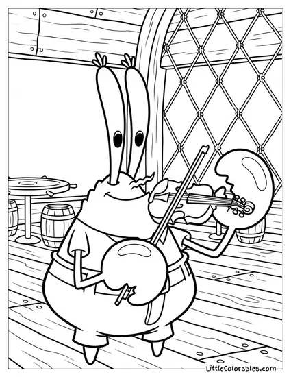 Mr Krabs Playing a Tiny Violin Coloring Page