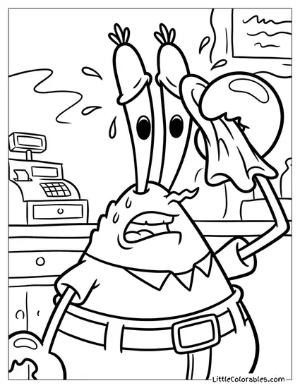 Mr Krabs Wiping Nervous Sweat with Handkerchief Coloring Page