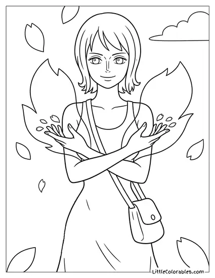 Nicola Robin Holding Cherry Blossoms Coloring Page