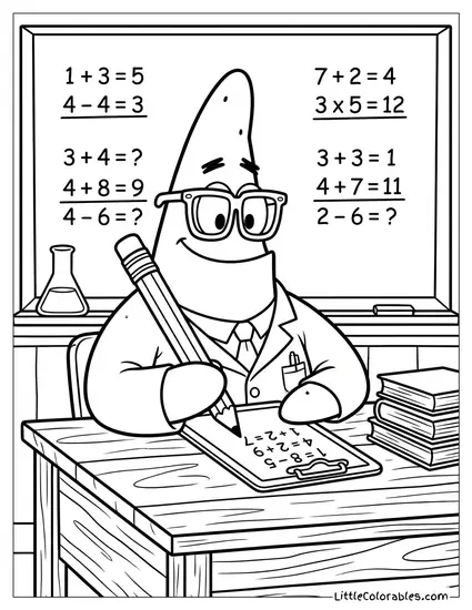 Patrick Dressed as a Scientist Doing Math Coloring Page
