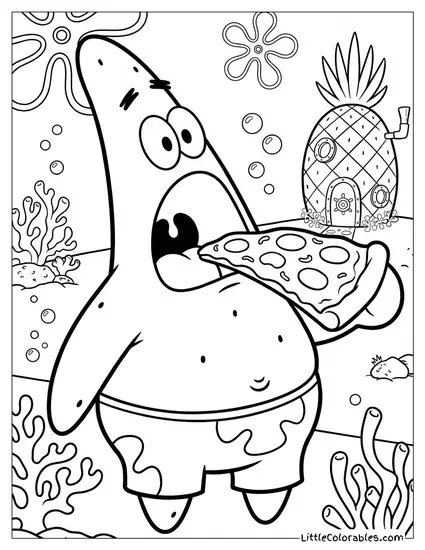 Patrick Eating a Pizza in One Bite Coloring Page