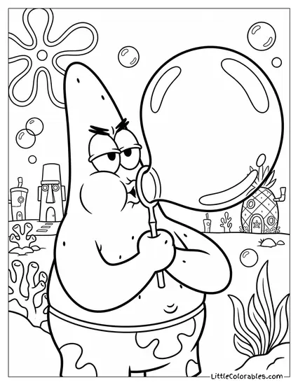 Patrick Star Blowing a Massive Bubble Coloring Page