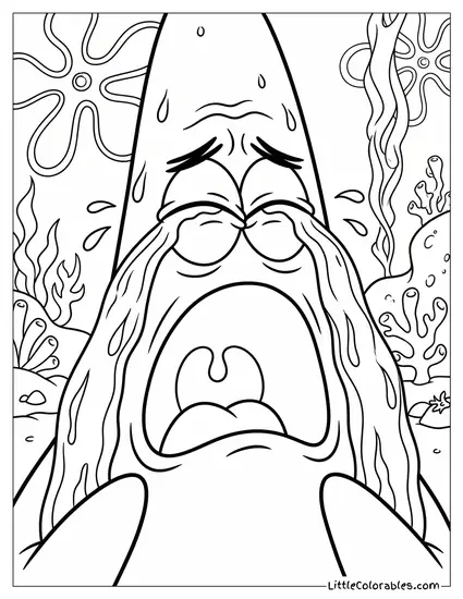 Patrick Star Crying Dramatically with Waterfalls of Tears Coloring Page