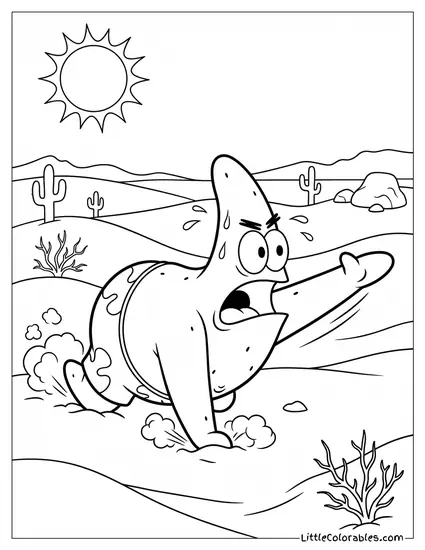 Patrick Star Dramatically Crawling Through the Sand Coloring Page