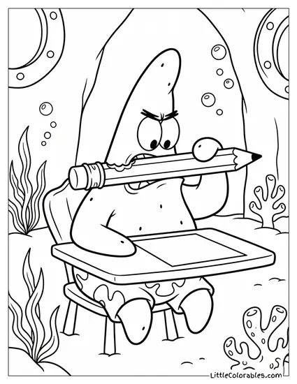 Patrick Star Intensely Staring at a Blank Piece of Paper Coloring Page