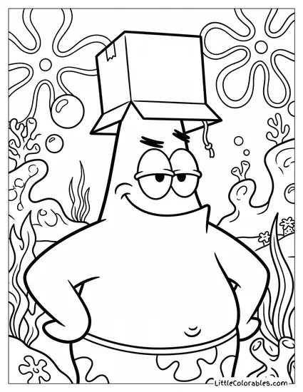 Patrick Star Proudly Wearing His Secret Box on His Head Coloring Page