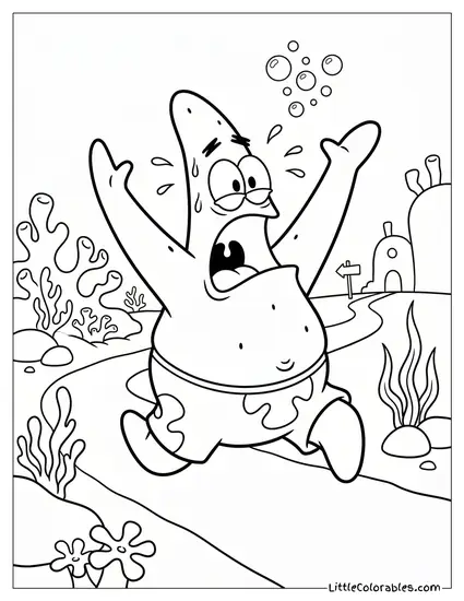 Patrick Star Running Away in Sheer Terror Coloring Page