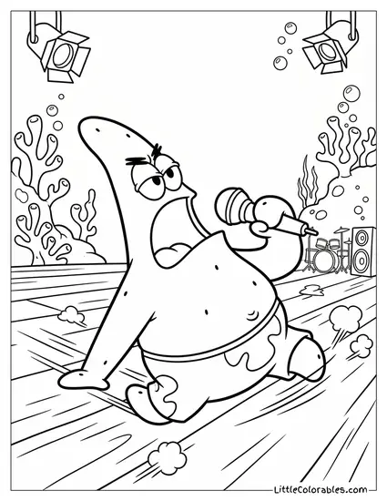 Patrick Star Singing into a Microphone Coloring Page