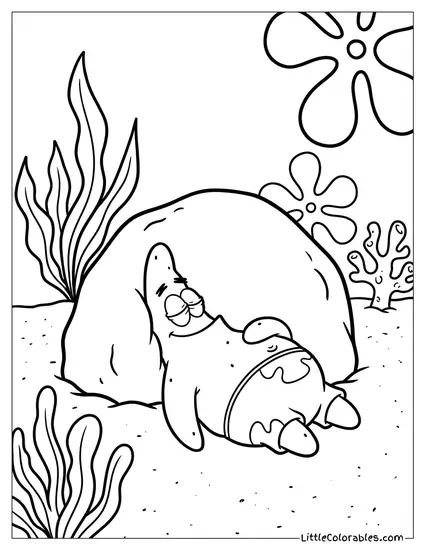 Patrick Star Sleeping Under His Rock Coloring Page