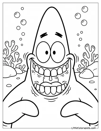 Patrick Star Smiling Aggressively with His Teeth Chattering Coloring Page