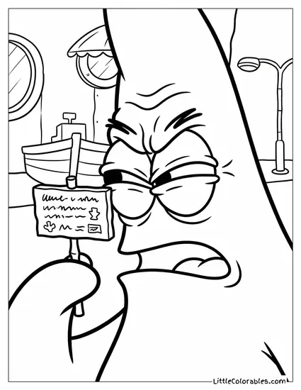 Patrick Star Trying to Read a Tiny Sign Coloring Page