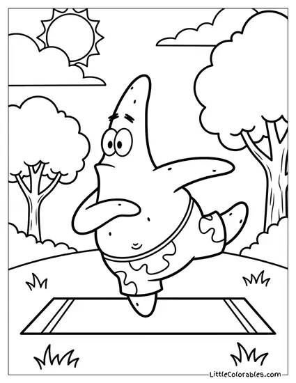 Patrick Trying to Do Yoga Poses Coloring Page