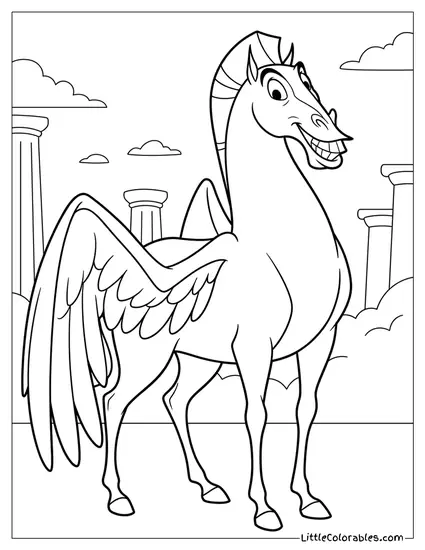 Pegasus Standing with a Wide Grin Coloring Page