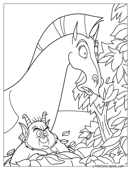 Pegasus Startled by Phil Peeking From Bushes Coloring Page