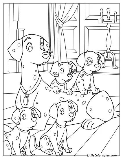 Perdita Watching Over Her Puppies Coloring Page