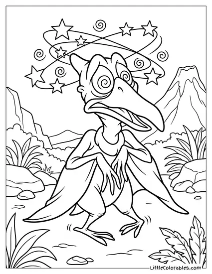 Petrie Looking Dizzy With Stars Around Head Coloring Page