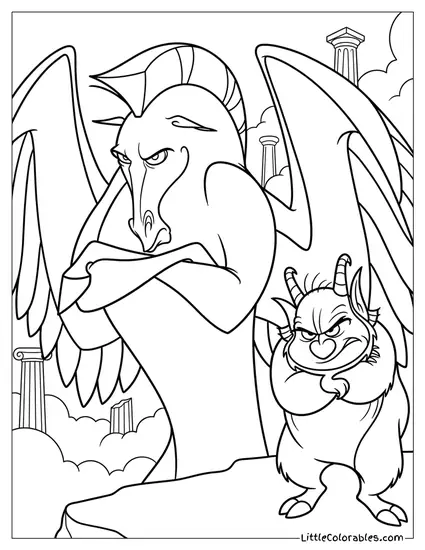 Phil and Pegasus Standing with Crossed Arms Looking Angry Coloring Page