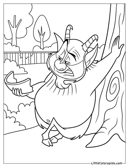 Phil Leaning on Tree Looking Frustrated with Torn Paper Coloring Page
