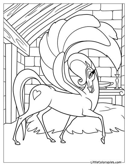 Pink Pegasus Standing in a Stable with Large Wings Coloring Page