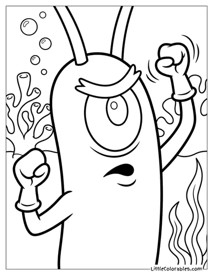 Plankton Angrily Shaking Fists Coloring Page