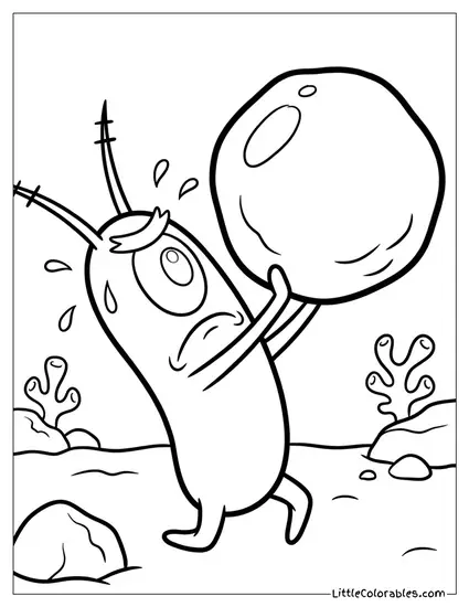 Plankton Desperately Trying Lift Sand Grain Coloring Page