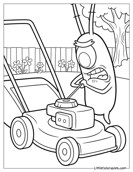 Plankton Desperately Trying Starting Heavy Lawnmower Coloring Page