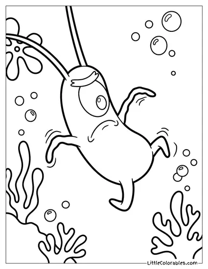 Plankton Executing Messy Wobbly Action Leap Coloring Page