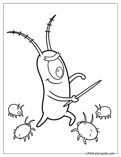 Plankton Fiercely Fighting Dust Mites Toothpick Coloring Page