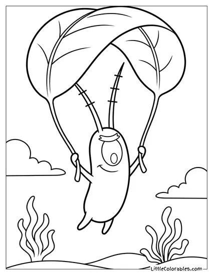 Plankton Floating Gently Using Leaf Parachute Coloring Page