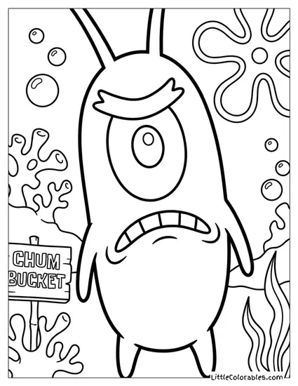 Plankton Glaring Angrily Coloring Page