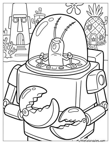 Plankton Intensely Controlling Giant Robot Krabs Coloring Page