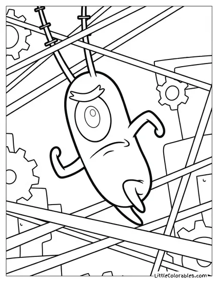 Plankton Leaping Fiercely Through Laser Grid Coloring Page