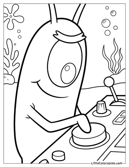 Plankton Pressing Red Button Coloring Page