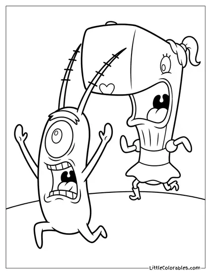 Plankton Screaming While Chased By Pearl Coloring Page