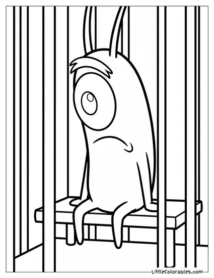Plankton Sitting Hopelessly In Striped Cell Coloring Page