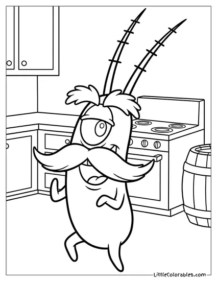 Plankton Sneaking In Giant Fake Mustache Coloring Page