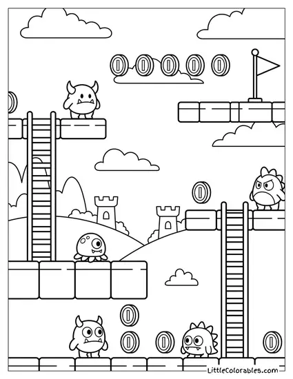 Platformer Game Level Design Coloring Page